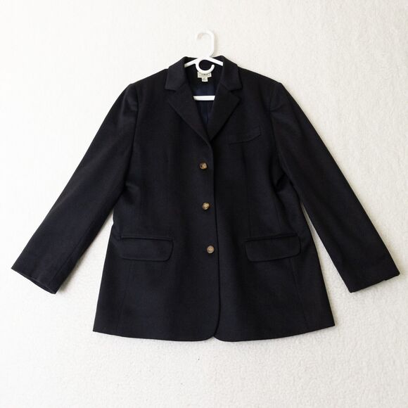 L.L. Bean Wool Cashmere Blend Lined Button Front Black Blazer Women's Sz 16R - Picture 3 of 14